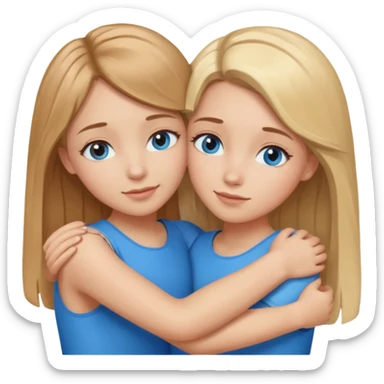 two Girls, Brown and Blonde hair, with Blue Eyes hugging sticker
