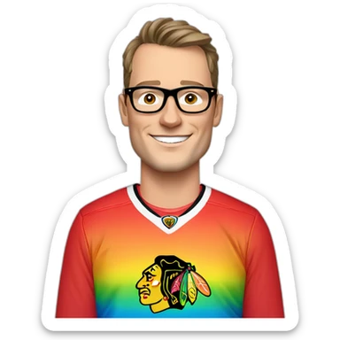Jonathan Toews wearing glasses and rainbow clothes sticker