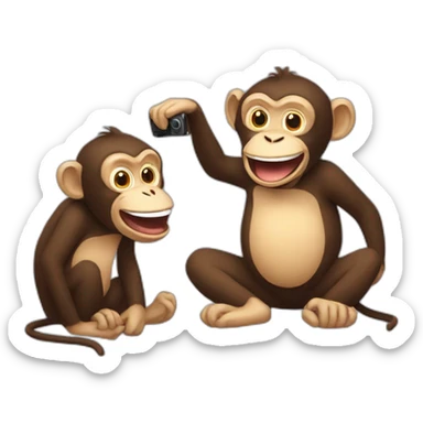 Laughing monkey taking a picture of another monkey sticker