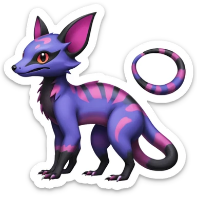 Rare epic aesthetic colorful Salandit-Noibat-Eevee-Civet-species-Fakemon-hybrid-creature, with markings, full body sticker