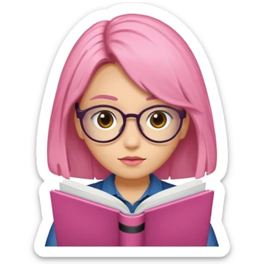 Estudante de cor parda cabelo cacheado loiro escuro de óculos segurando um caderno rosa sticker