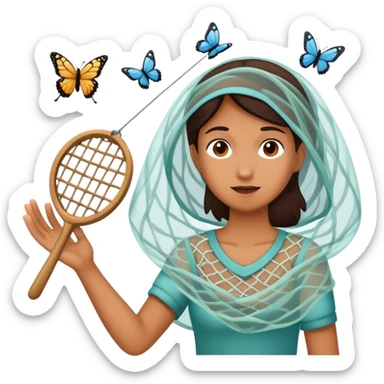 person catching butterflies with a net sticker