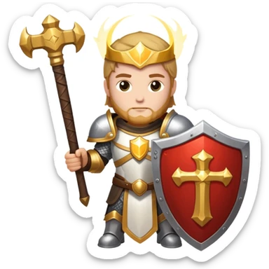 paladin hero with holy shield and glowing hammer sticker
