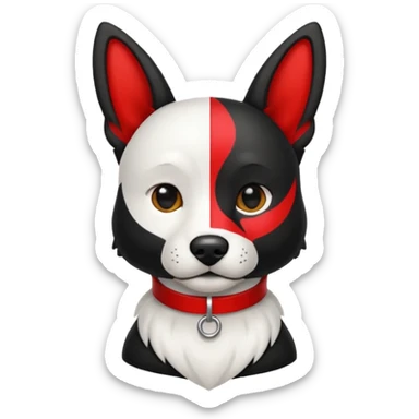 Perro blanco  con orejas negras  con un collar rojo sentado sticker