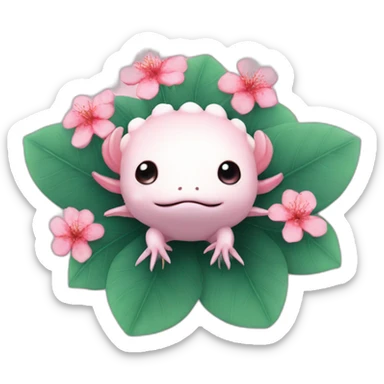 Axolotl sakura flowers on it a head sticker