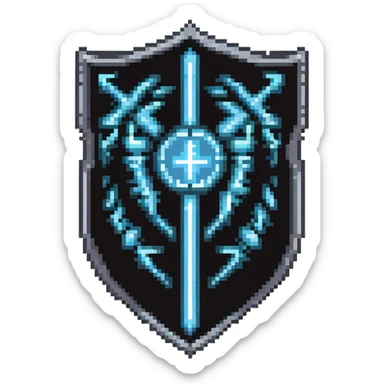 cybernetic shield with digital runes and magical power flowing sticker