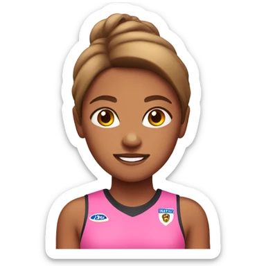 A tanned girl with medium brwon hair in a pink jersey sticker