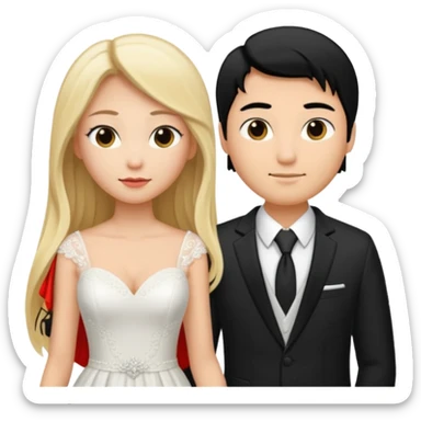 Wedding couple blonde bride long hair and black hair Chinese groom sticker