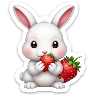 bunny white eating strawberry cute sticker