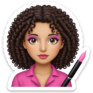 Chica morena pero rizado ojos oscuros, con rubor e iluminador y pestañas  sticker