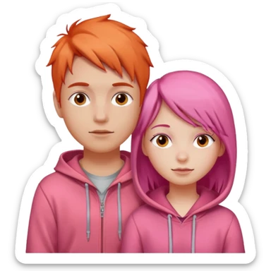 Boy with orange hoodie in love with pink haired girl sticker