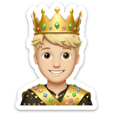 Festival Prince – gold sash + confetti crown, Golden Princes. sticker