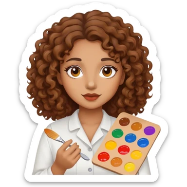 girl with brown curly hair holding paint palette  sticker