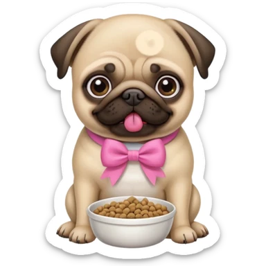 Pug com laço Rosa comendo ração sticker