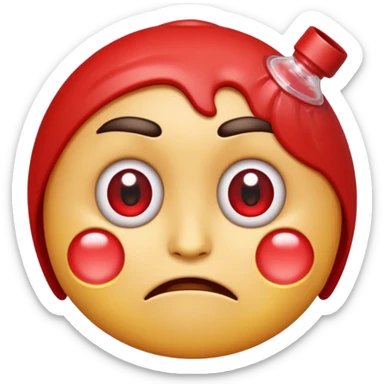 An emoji with red round watering eyes  with little upset face! sticker