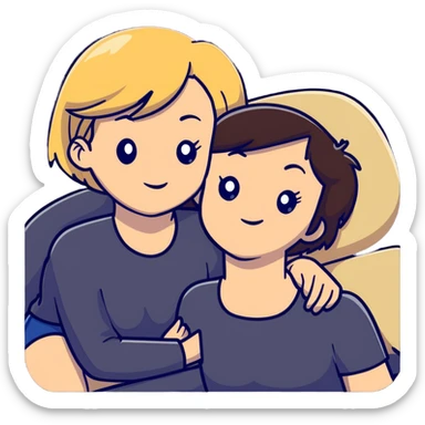 Short haired brunette woman laying on the lap of a long blonde haired woman sticker