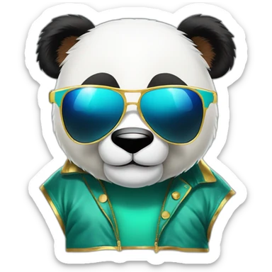 Panda mascot with big gold sunglasses sticker