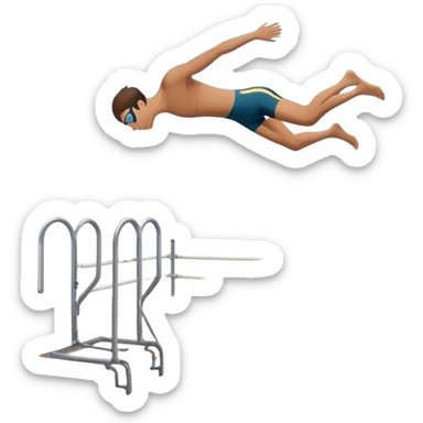 A diver mid-air after jumping off a head diving pool,  Below him, a pool labeled "Confidence". A subtle 5-4-3-2-1 on the diving board shows they took the leap despite fear. sticker