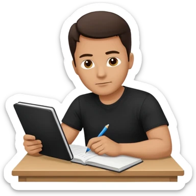 A handsome man in his 40s studying hard. Change his shirt in the first image to black. sticker