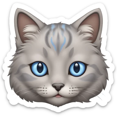 a gray cat with blue eyes on its FOREHEAD sticker