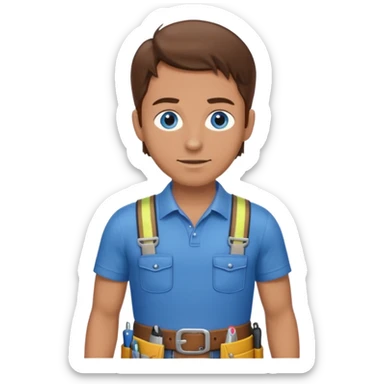 Guy with brown hair and blue eyes wearing a toolbelt  sticker