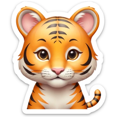 Cinematic Cute Tiger Cub Portrait Emoji, Head tilted playfully and inquisitively, with an adorably compact form accented by subtle stripes and round, sparkling eyes full of wonder, Simplified yet irresistibly adorable features, highly detailed, glowing with a warm, inviting wild glow, high shine, affectionate and lively, stylized with a touch of whimsical feline cuteness, soft glowing outline, capturing the essence of a mischievous yet loving tiger cub that seems as if it could leap out of the screen into your arms! sticker