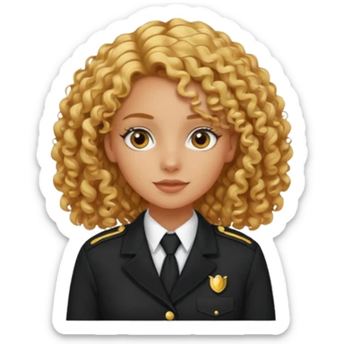 A tanned French girl with curly golden hair in a black uniform  sticker