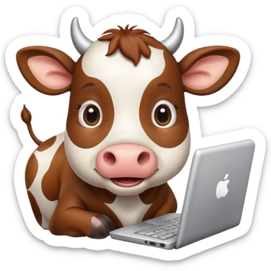 Cute cow using computer sticker