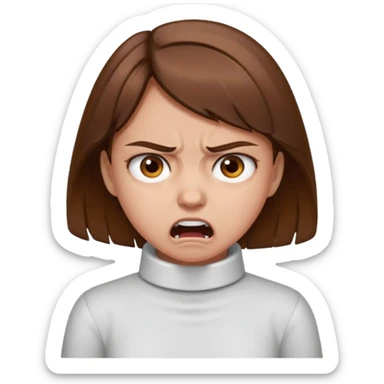 Girl with brown hair and brown eyes choking neck and mad sticker