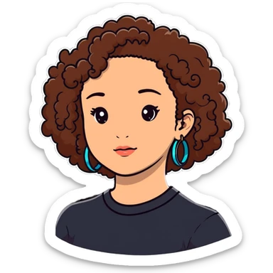 Teenage girl with curly brown hair, choni style with hoop earrings sticker