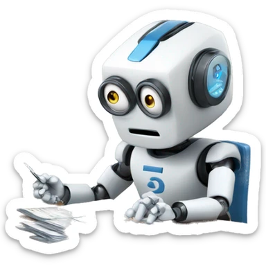 Finance robot calculating bills sticker