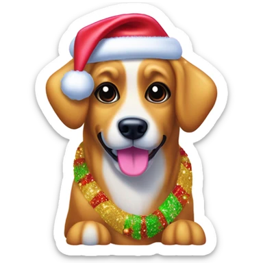 Lisa frank Christmas sparkle￼ dog with Santa hat sticker