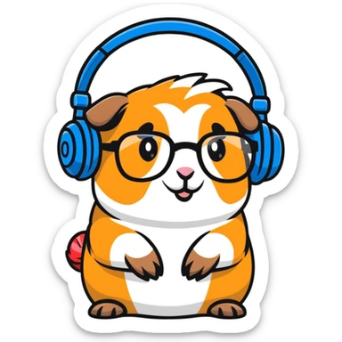 studious guinea pig with glasses wearing a headset sticker
