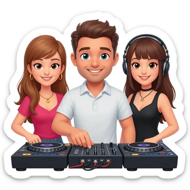 Trio dj with one guy and two girls sticker
