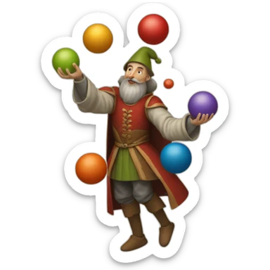 medieval juggler juggling 4 balls over them sticker