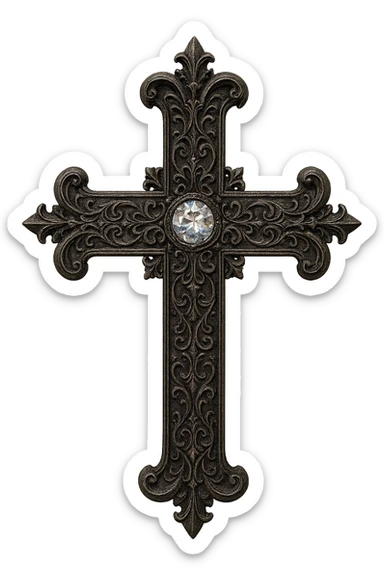 gothic style cross with a crystal center sticker