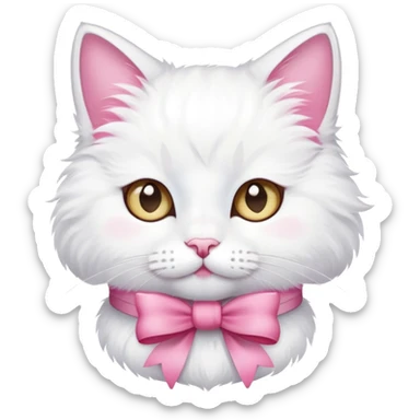a white cat with a pink bow sticker