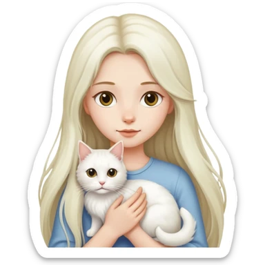 A long-haired girl holding a long-haired white cat sticker