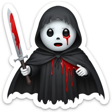 make a ghost face emoji with a cloak on and a bloody knife from the movie scream sticker