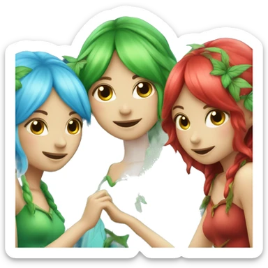 Three fairies blue green and red sticker