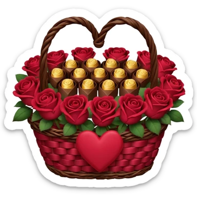 Valentine’s Day basket with burgundy red roses sticker