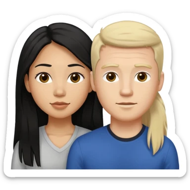 Mixed race couple, white male with mixed female (asian & black)
the female is more asian than she is black, she has long hair and tanned skin, and black eyes
The male is french, he has tall dirty blond hair sticker