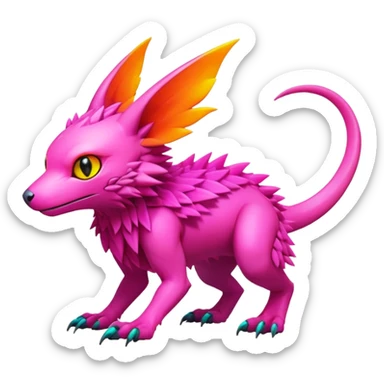 Tropical lush warm-colored modern colorful neon-colored cyber-Fakémon-Digimon-Trico-Vernid-creature sticker