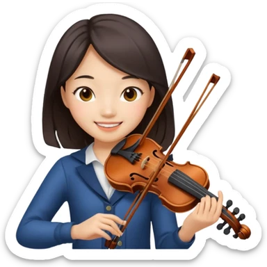 pretty asian girl playing a violin, smiling sticker