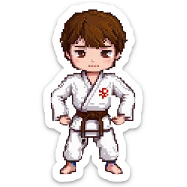 white skin adolescent with short brown hair and brown eyes practicing martial arts sticker