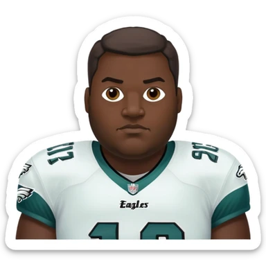 Cartoon portrait of a large man with a dark complexion and a Philadelphia Eagles jersey sticker
