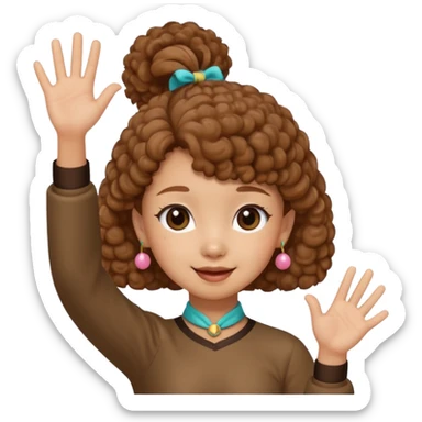 Brown mini poodle with Asia ponytail girl waving hand sticker