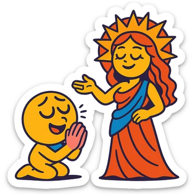 cartoon emoji of a submissive worshipping a beautiful goddess, vibrant and expressive sticker