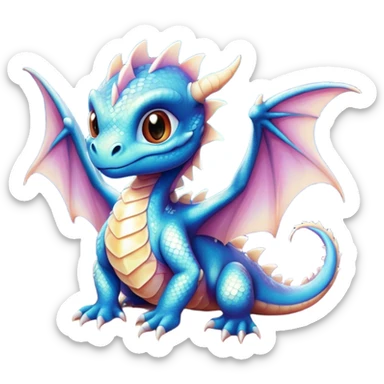 Airbrush painted image of a dragon hatchling under a deep galactic sky with pearlescent scales and wings spread against the stars sticker