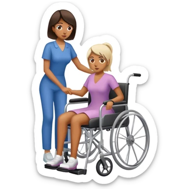 Mujer empujando a enfermo en una silla de ruedas sticker